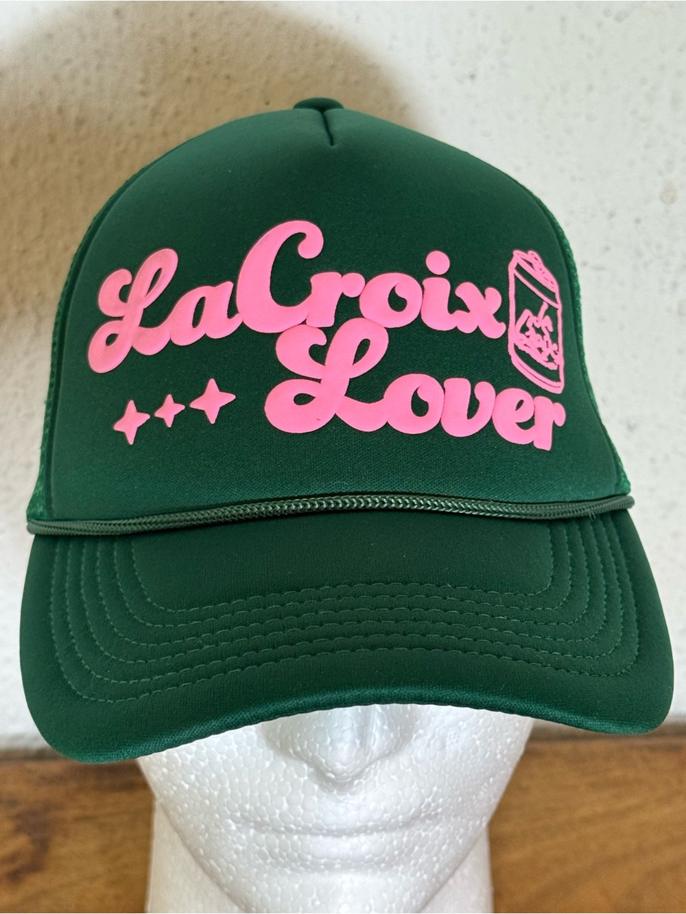 LaCroix Lover green mesh Trucker Hat w/ Pink text NWOT